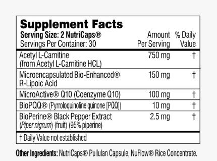 Performance Lab Energy - Ingredient Label for Performance Lab Energy Nootropic Supplement