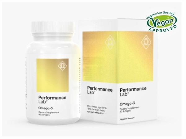 Bottle of Performance Lab Omega-3 nootropic supplement.