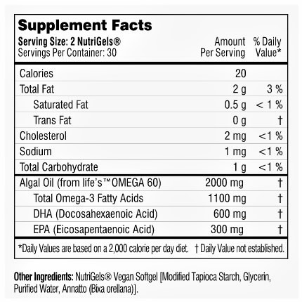 Ingredient label for Performance Lab Omega 3 review.