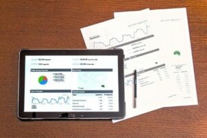 Market analytics on a tablet.